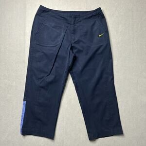 VTG Nike Women’s Pants M Navy Blue Yellow Swoosh Athletic Golf Capri Style